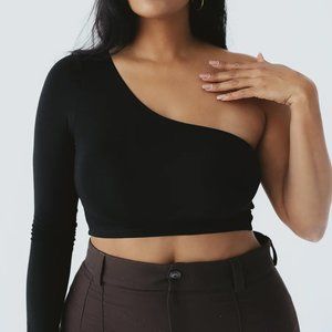one shoulder crop top with built in bra